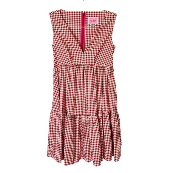 NEW Kate Spade Tiered Vineyard Dress Womens Size 2 Red Gingham - Picture 1 of 14